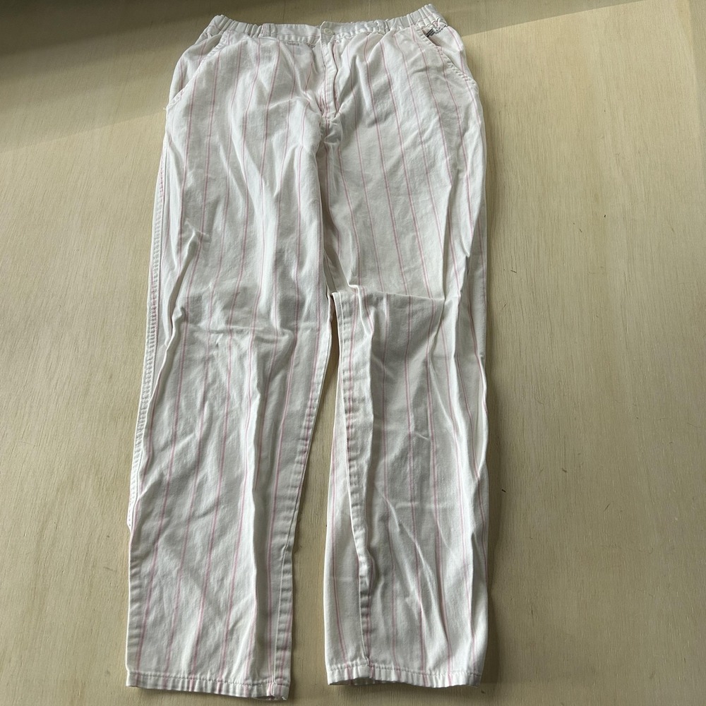 Vintage Stefano Pants Womens 10 Pink Striped Chino Relaxed Fit Elastic Waist